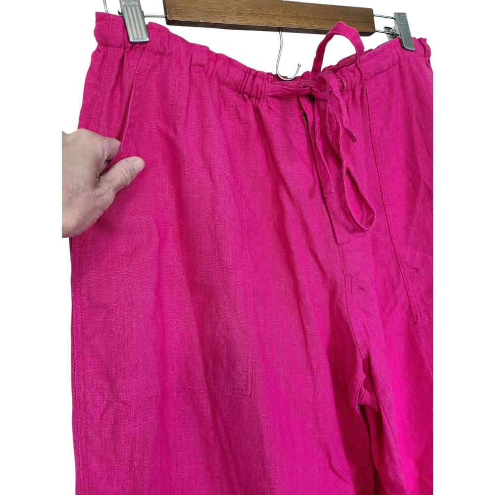Ichi Antiquités Japan Hot Pink 100% Linen Wide Leg Pants Size 2(S/M) Drawstring - Picture 4 of 7